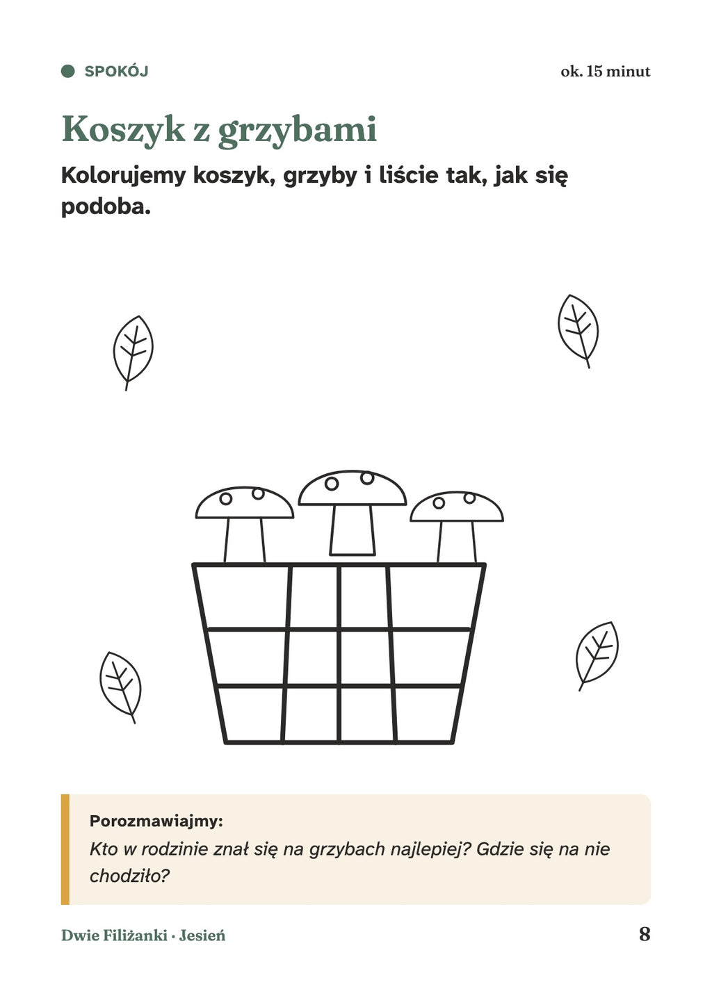 Przykładowa strona: koszyk z grzybami do kolorowania