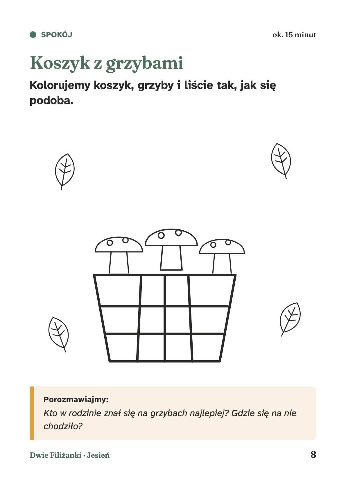 Przykładowa strona: koszyk z grzybami do kolorowania