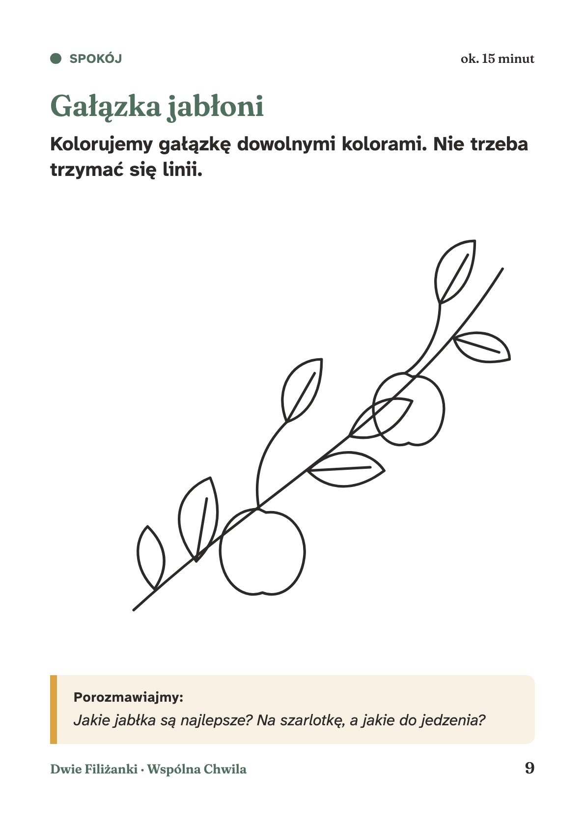 Przykładowa strona: kolorowanie gałązki jabłoni