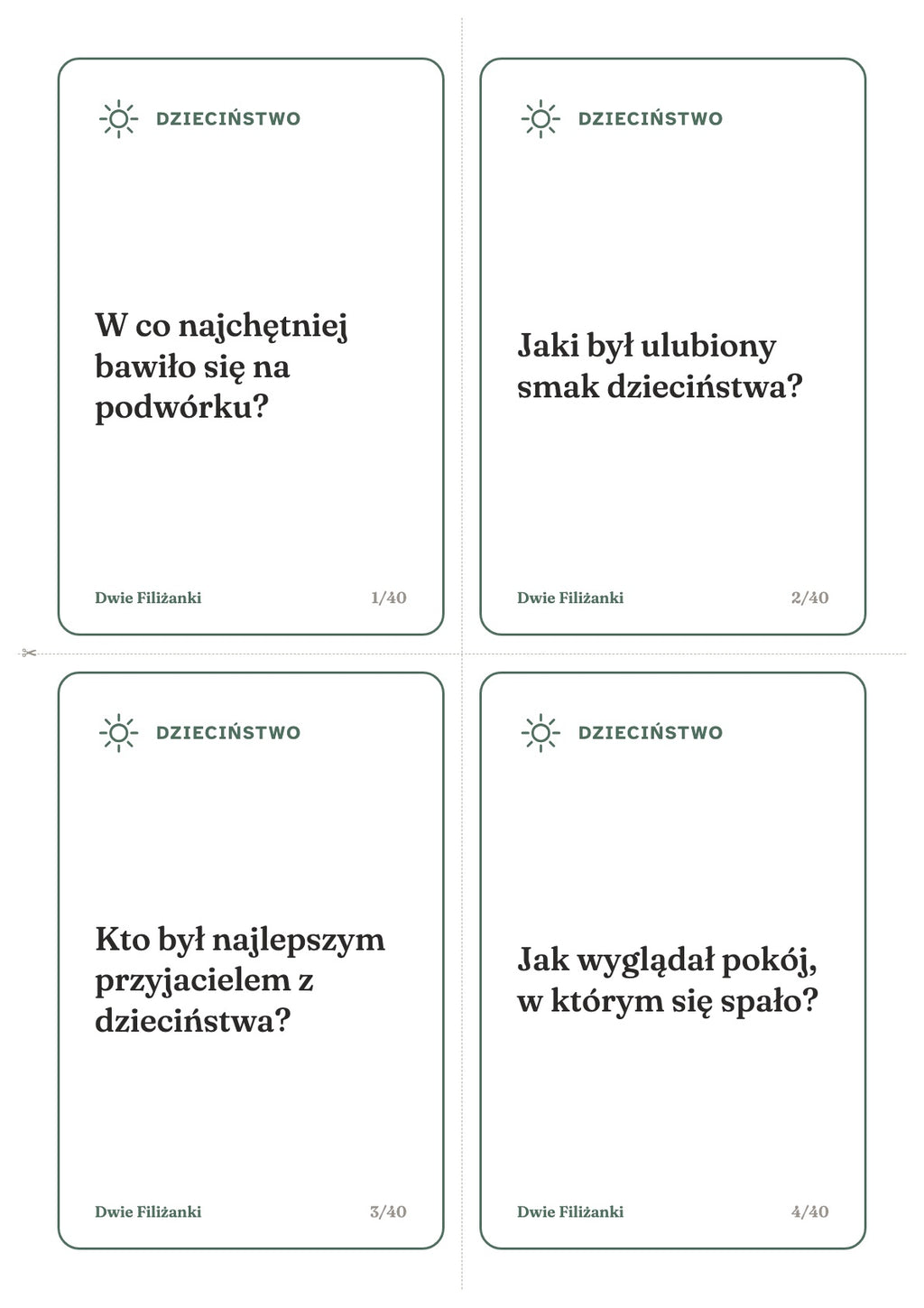 Strona z kartami rozmów do wycięcia