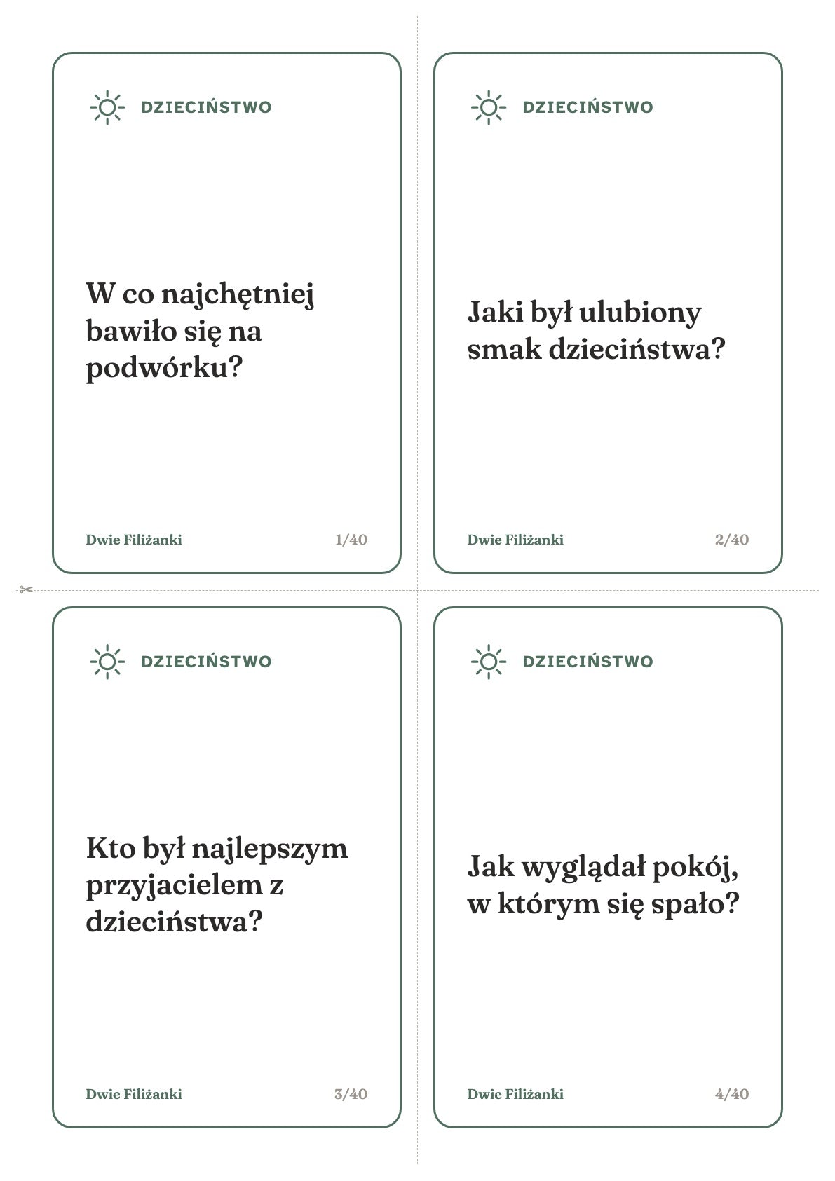 Strona z kartami rozmów do wycięcia