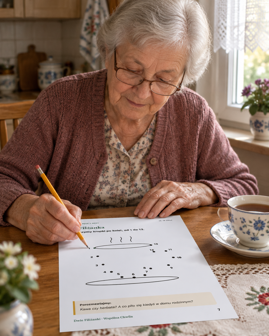 Zdjęcie poglądowe: seniorka łączy kropki